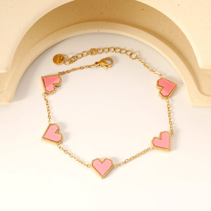 11.3*10.5mm heart shape sticky double-sided white shell/black/red/pink/green horizontal acrylic accessories 18+5cm+6mm round plaque Bracelet gold color