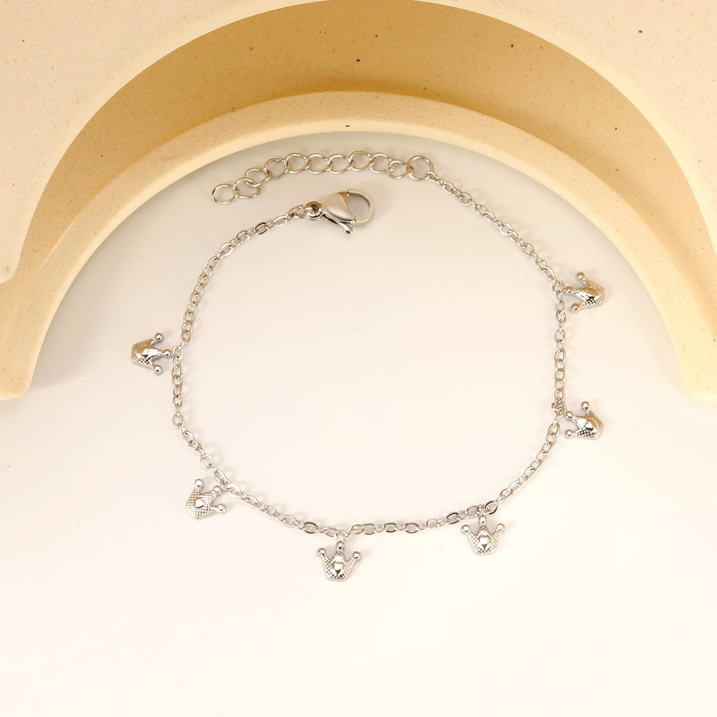 6 x 6mm Small Crown Accessories 17+3cm Bracelet Steel/Gold