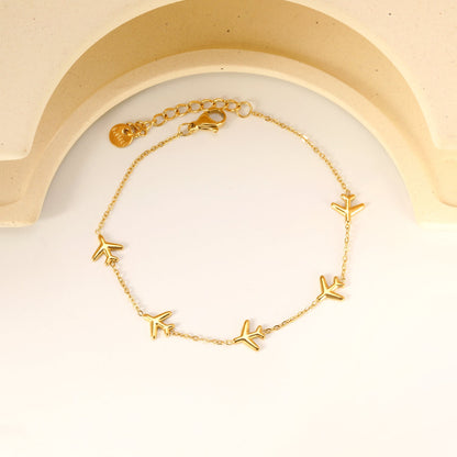 8.2*8mm Airplane Accessories 0.3 Cross Chain*18+3cm+6mm Round Plaque Bracelet Golden