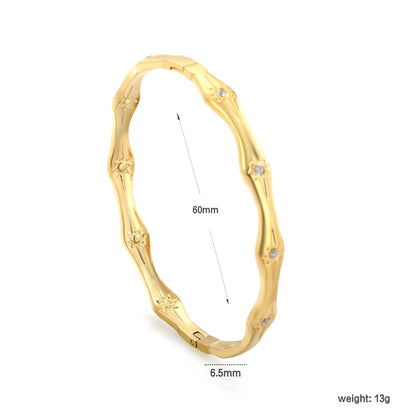 Textured Wavy Starburst Zircon Bangle | 60mm Inner Diameter | 6.5mm Width | 18K Gold Plated Hinged Bracelet