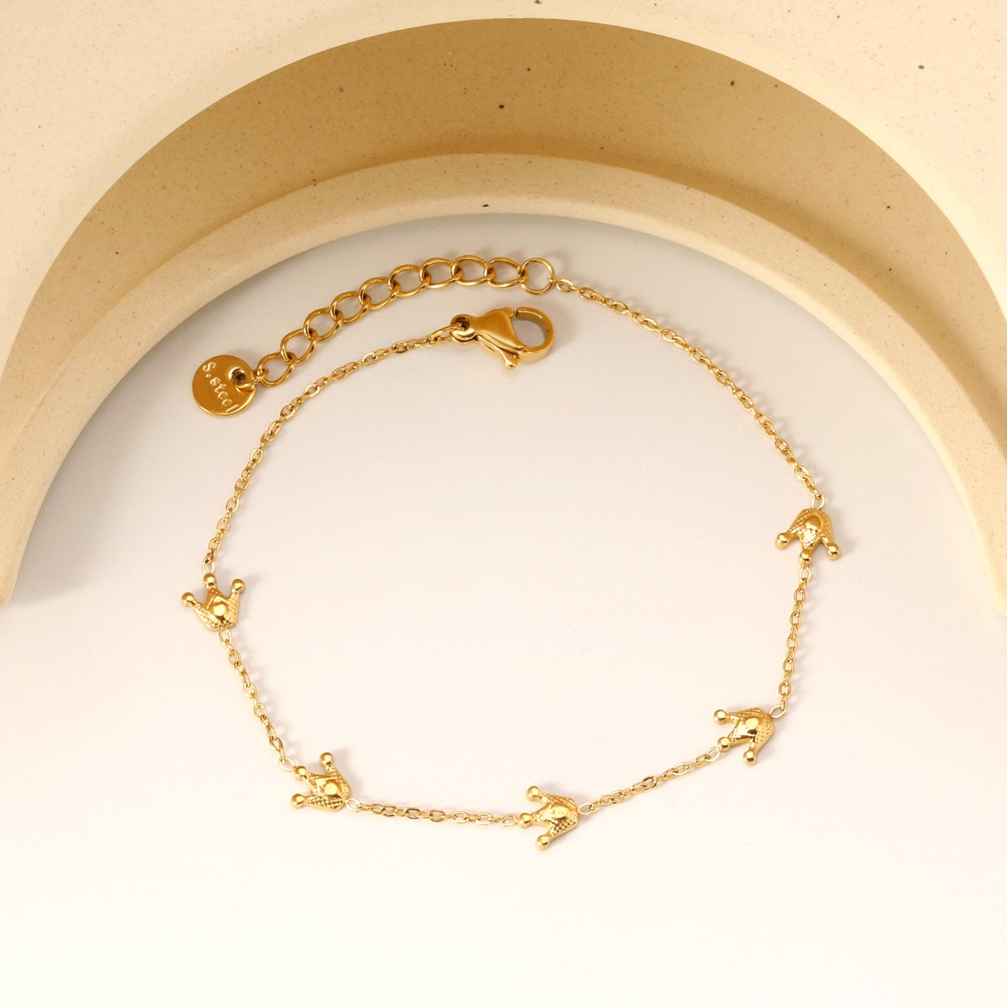 6*5.6mm Crown Accessories 0.3Cross Chain*18+3cm+6mm Round Plaque Bracelet Golden