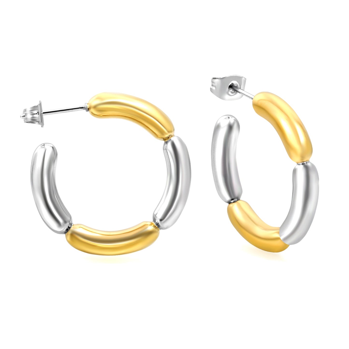 C Shape 4 Sections Sausage Earrings Thick 4.2*27mm Meso Goldtone