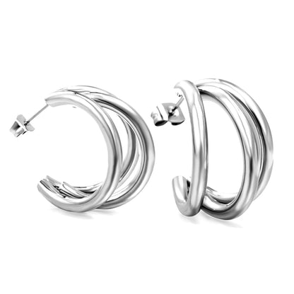 Triple Size C-Shaped Gold Stud Earrings 3*17*24.7mm