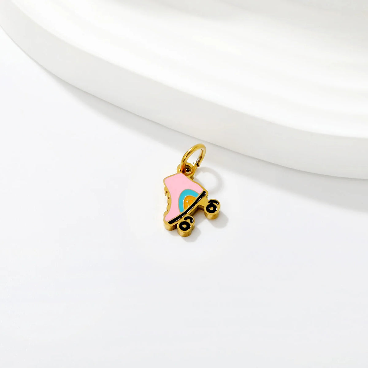 Cute Roller Skate Enamel Jewelry Pendant Accessory | 11.5x12mm 18K Gold Plated Charm | 1x6mm Jump Ring