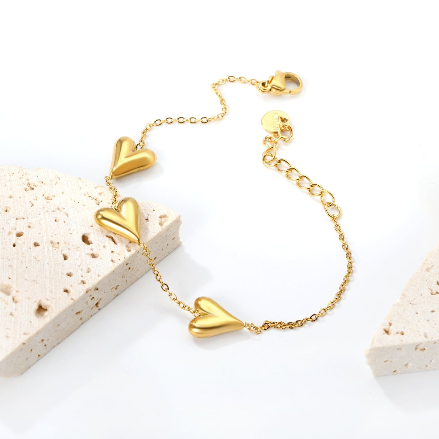 9.7*11mm Heart Fitting 0.35Cross Chain*18+3cm+6mm Round Plaque Bracelet Golden