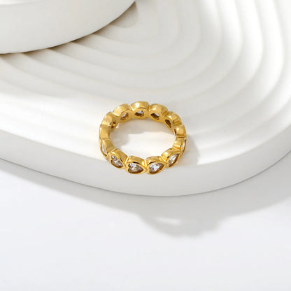 Heart CZ Eternity Band Ring | 5mm 18K Gold & Silver Tone Hollow Heart Zircon Ring | Size 8