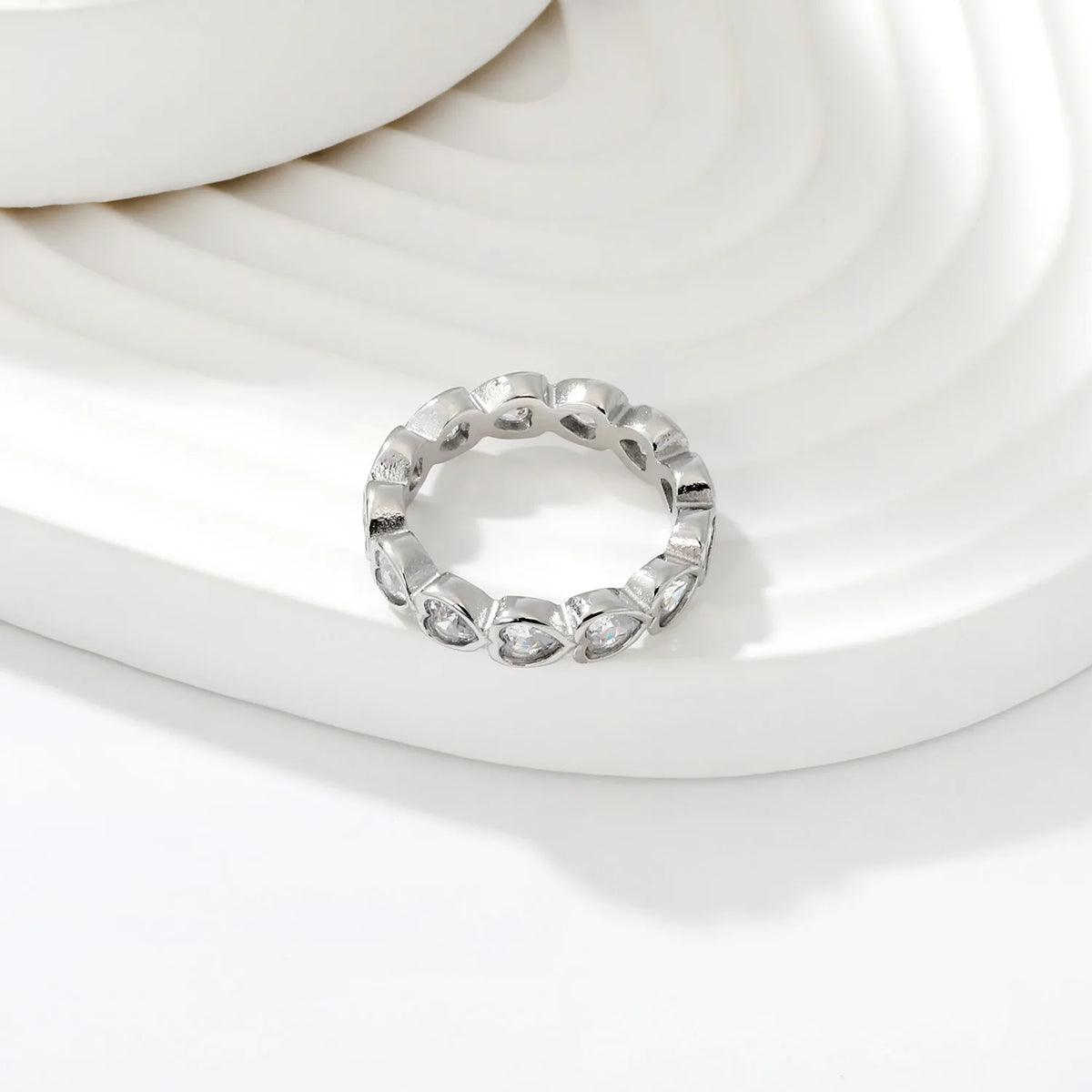 Heart CZ Eternity Band Ring | 5mm 18K Gold & Silver Tone Hollow Heart Zircon Ring | Size 8