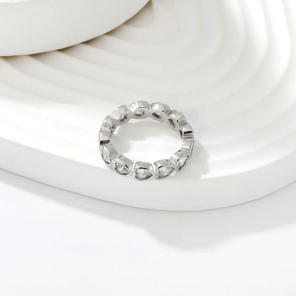 Heart CZ Eternity Band Ring | 5mm 18K Gold & Silver Tone Hollow Heart Zircon Ring | Size 8