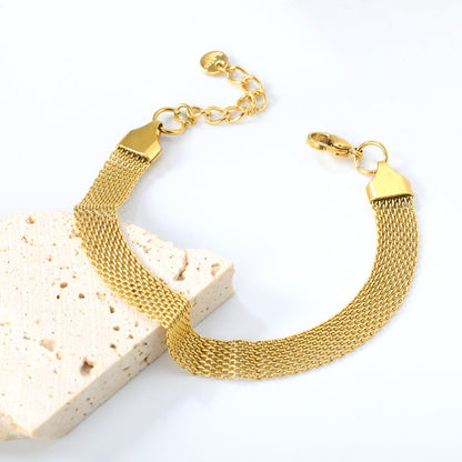 Width 6mm/8mm*Thickness 1mm Flat Mesh Bracelet 18+3cm+6mm Round Tail Plate Gold/ Steel