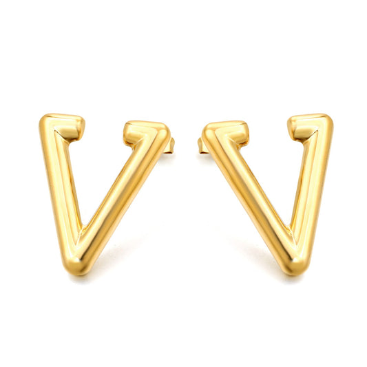 Hollow V-shaped earrings 25*28.5mm gold color