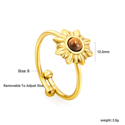 12.3mm Sun Belt White Cat's Eye/Black Cat's Eye/Turquoise/Tiger's Eye Ring Golden 8