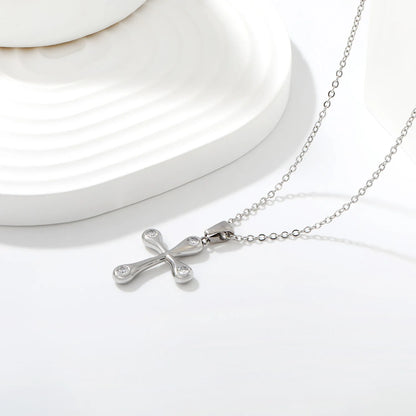 Soft Edge Zircon Cross Pendant Necklace | 20x25mm Four Stone Cross Charm | 40+5cm Adjustable Chain | Gold & Silver Tone