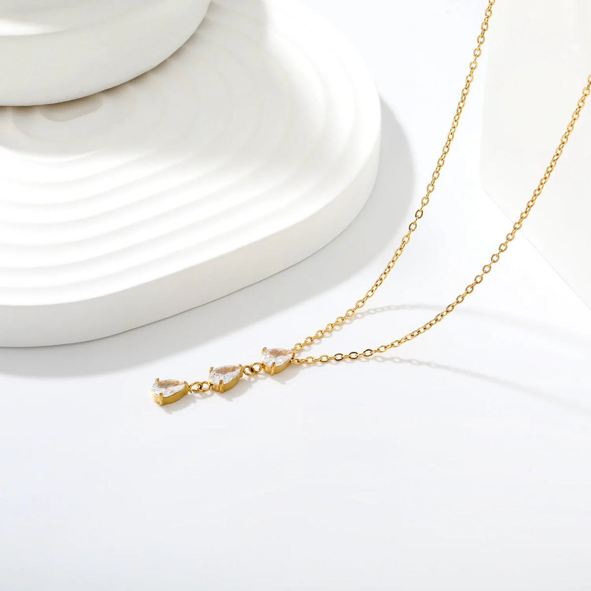 legant Triple Teardrop Zircon Y Drop Necklace | 5x7mm Pear Cut CZ | 3cm Dangle | 40+5cm Adjustable Chain