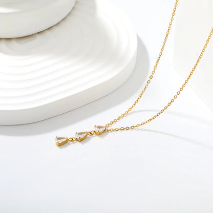 legant Triple Teardrop Zircon Y Drop Necklace | 5x7mm Pear Cut CZ | 3cm Dangle | 40+5cm Adjustable Chain