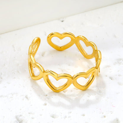 6.4mm 18K Gold Plated Stainless Steel Ring Hollow Heart Shaped Finger