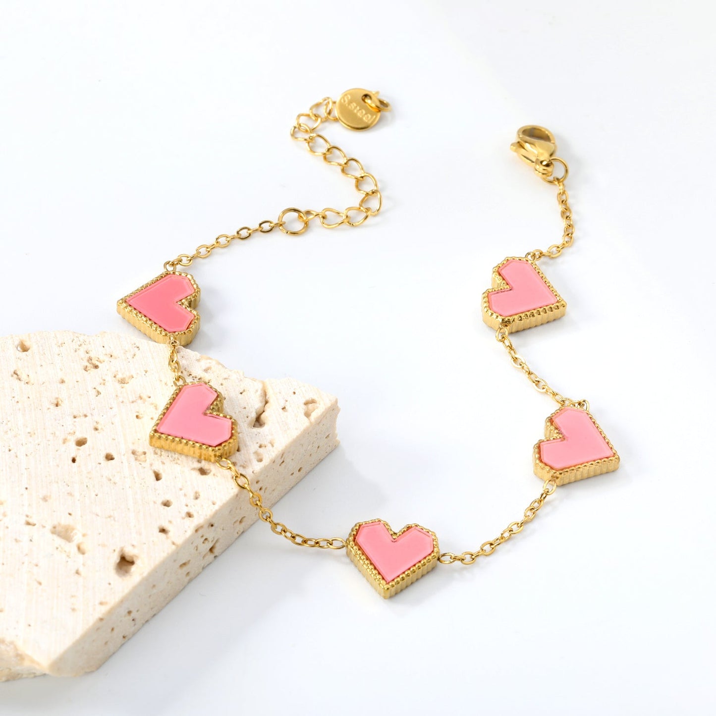 11.3*10.5mm heart shape sticky double-sided white shell/black/red/pink/green horizontal acrylic accessories 18+5cm+6mm round plaque Bracelet gold color