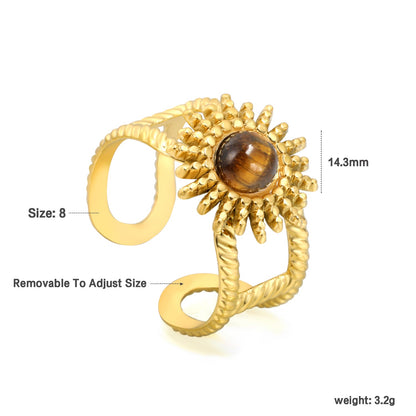 14.3mm sun band pearl/turquoise/tiger's eye Split ring Gold 8