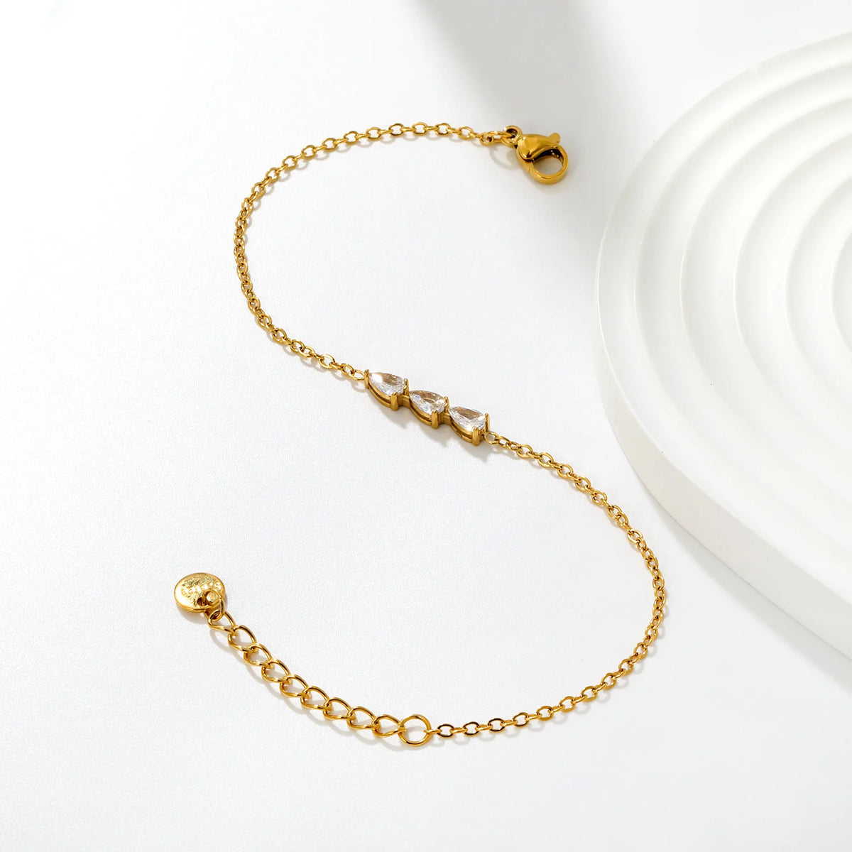 Triple Teardrop CZ Bar Bracelet | 17x3.5mm Pear Zircon Bar | 17+3cm Adjustable Chain | Gold & Silver Tone