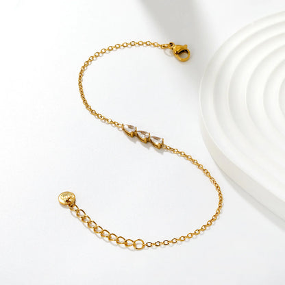 Triple Teardrop CZ Bar Bracelet | 17x3.5mm Pear Zircon Bar | 17+3cm Adjustable Chain | Gold & Silver Tone