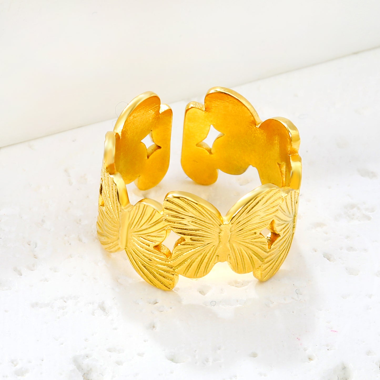 wholesale 12mm Butterfly Stainless Steel Ring Adjustable Opening Women Finger Ring