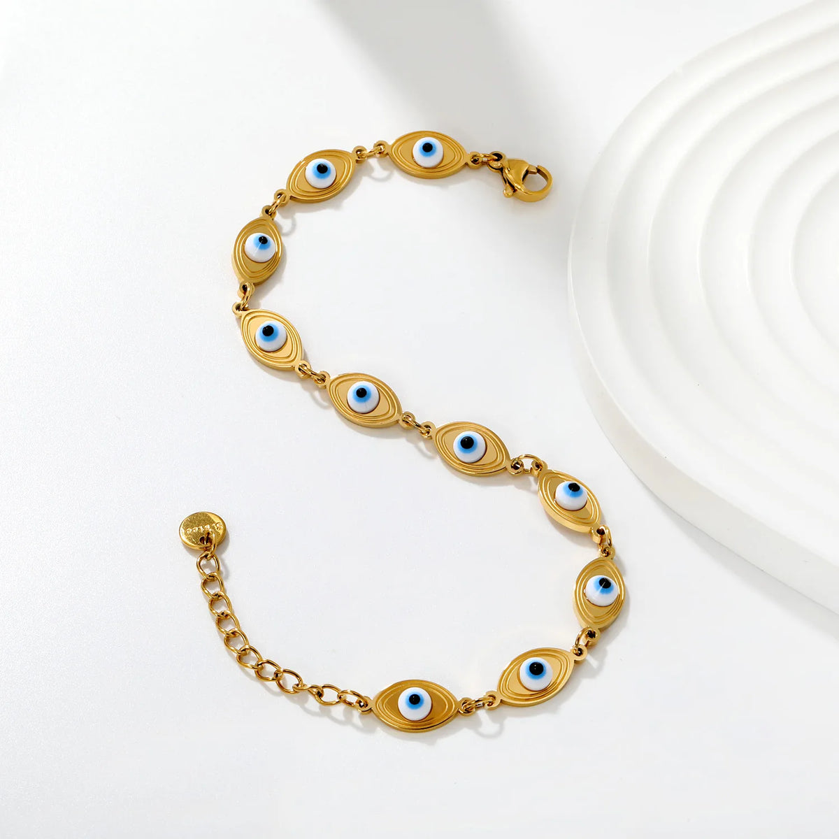 Enamel Evil Eye Station Bracelet | 15x6.5mm Oval Eye Charms | 17+3cm Adjustable Chain