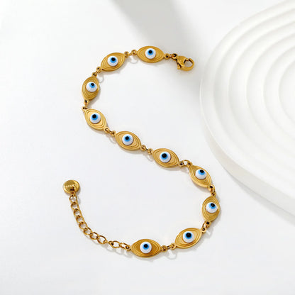 Enamel Evil Eye Station Bracelet | 15x6.5mm Oval Eye Charms | 17+3cm Adjustable Chain