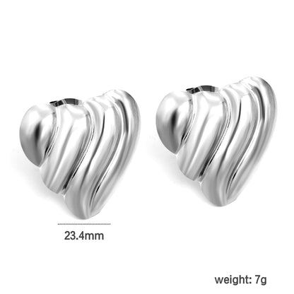 Ripple Heart Goldtone Stud Earrings 23.4mm