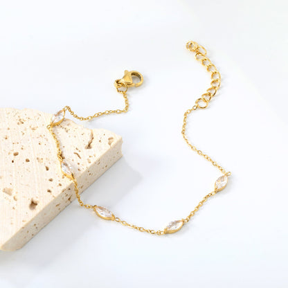 3.3*7.3mm Horse Eye White Zirconium Accessories 0.3 Cross Chain*18+3cm+6mm Round Plaque Bracelet Golden