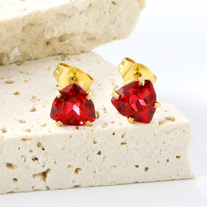 3 pairs of white/mineral black/red/light pink/champagne color 7mm equilateral triangle diamond earrings set Gold color