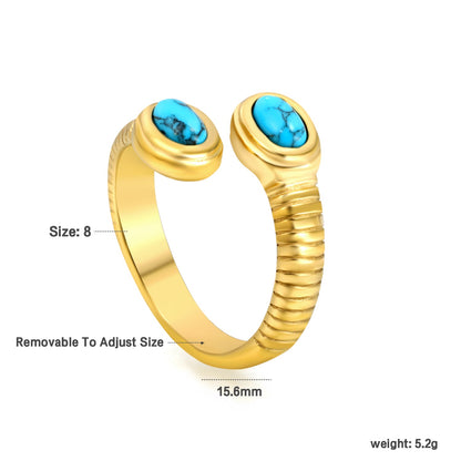 New Two Oval Turquoise Open End Rings Vintage