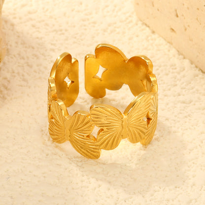 wholesale 12mm Butterfly Stainless Steel Ring Adjustable Opening Women Finger Ring