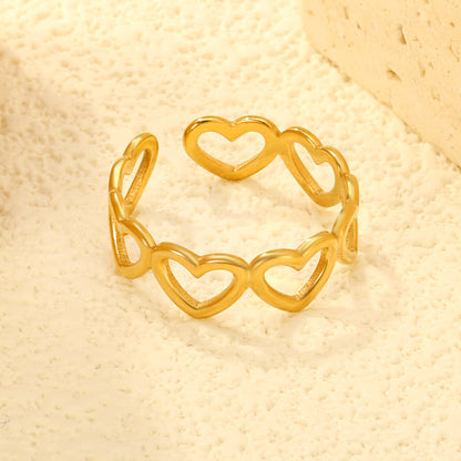 6.4mm 18K Gold Plated Stainless Steel Ring Hollow Heart Shaped Finger