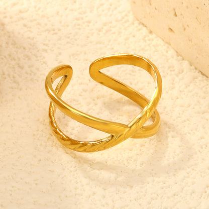 Wholesale Stainless Steel Ring Gold Plated Textured Double Cross Finger Tarnish Free Jewelry