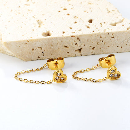 5*5.8mm heart-shaped stick white zirconium/purple drip oil/dark blue drip oil +03 cross chain 30mm accessories earrings gold color