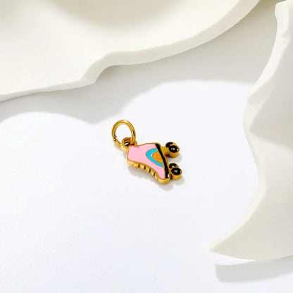 Cute Roller Skate Enamel Jewelry Pendant Accessory | 11.5x12mm 18K Gold Plated Charm | 1x6mm Jump Ring