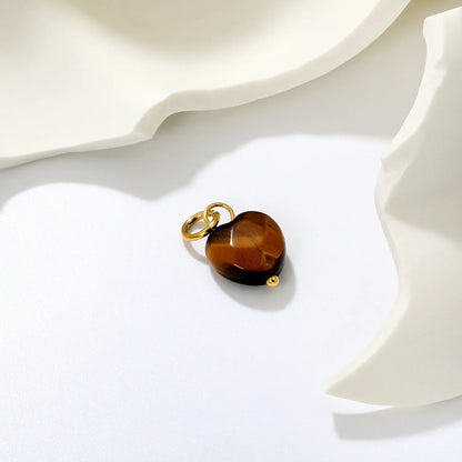 Heart Tiger Eye Stone Jewelry Pendant Accessory | 10mm Natural Tiger Eye Heart Charm | 1x6mm Jump Ring