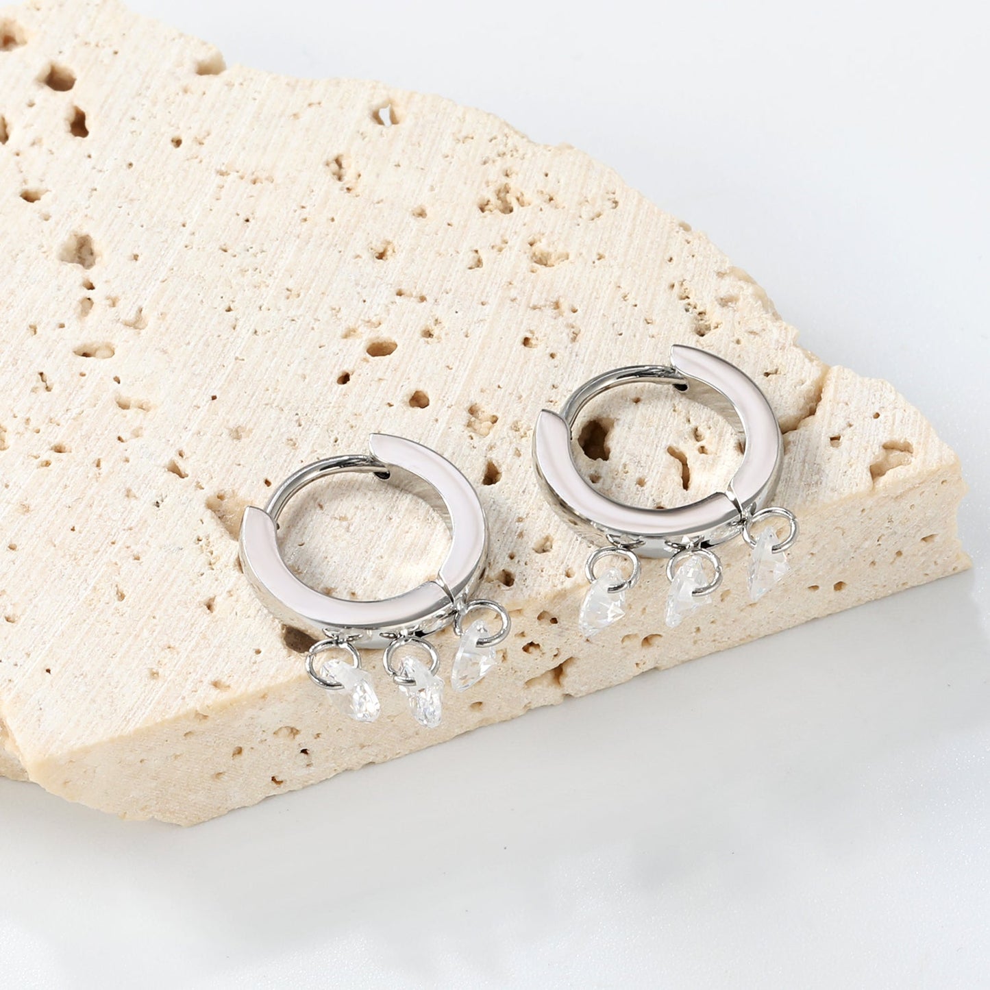 2*9mm spherical earrings + 3 4mm round white zirconium fittings gold color/steel color