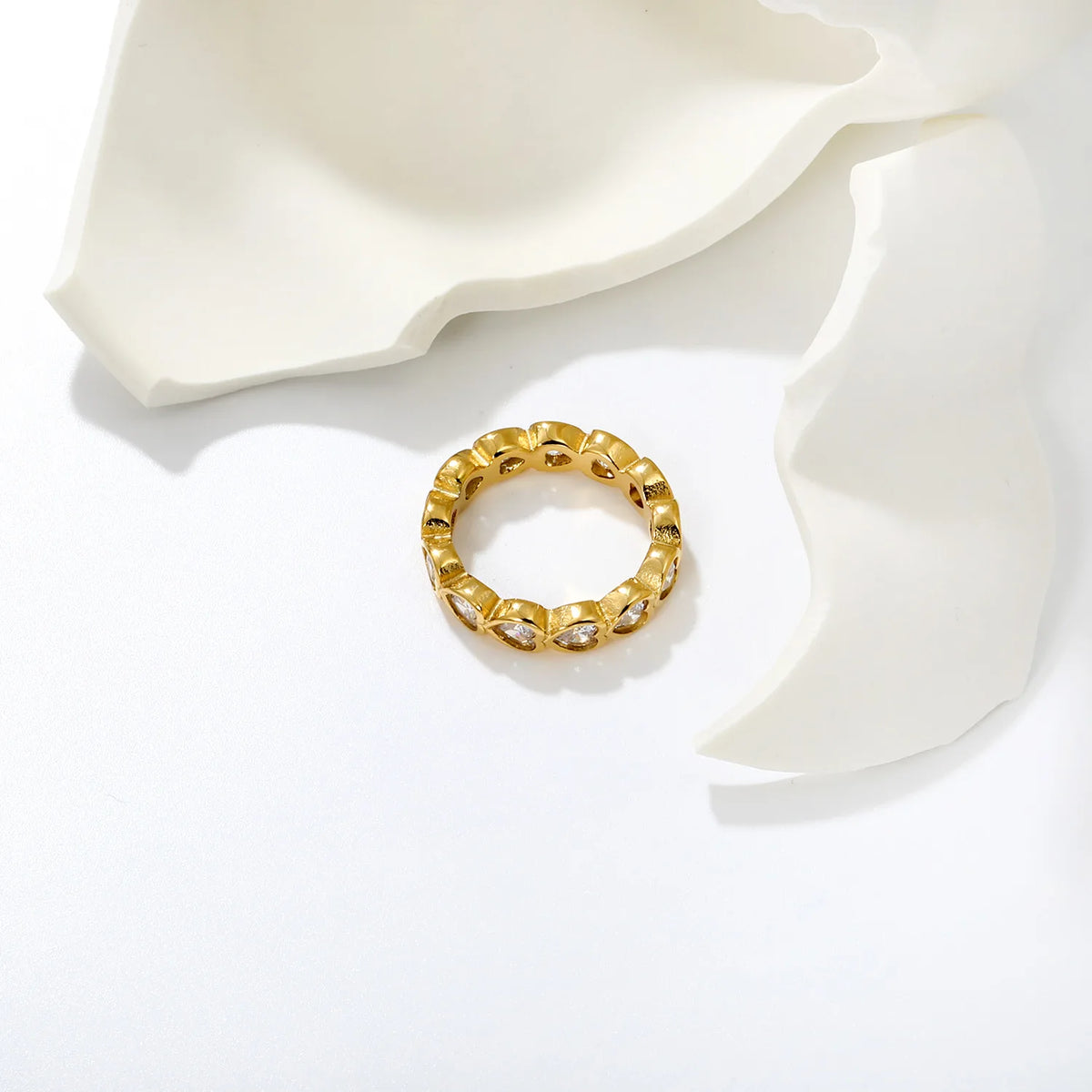 Heart CZ Eternity Band Ring | 5mm 18K Gold & Silver Tone Hollow Heart Zircon Ring | Size 8