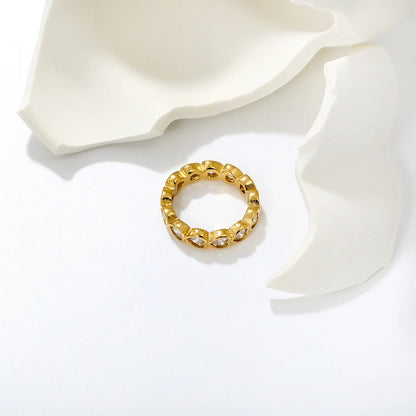 Heart CZ Eternity Band Ring | 5mm 18K Gold & Silver Tone Hollow Heart Zircon Ring | Size 8