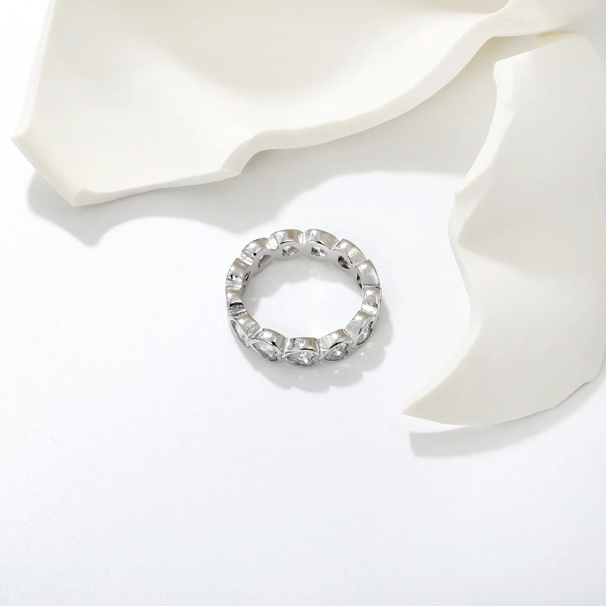 Heart CZ Eternity Band Ring | 5mm 18K Gold & Silver Tone Hollow Heart Zircon Ring | Size 8
