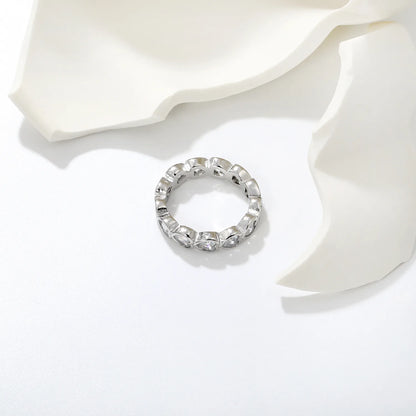 Heart CZ Eternity Band Ring | 5mm 18K Gold & Silver Tone Hollow Heart Zircon Ring | Size 8