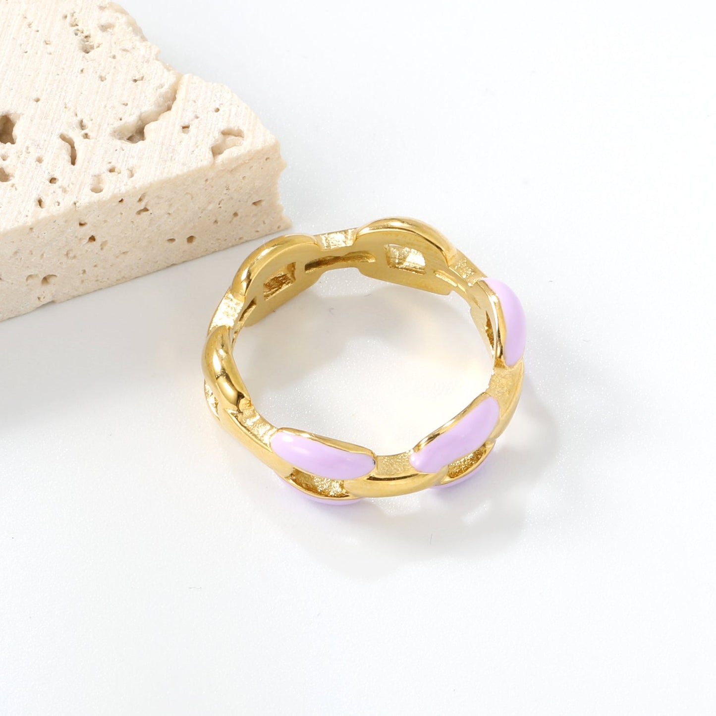 Height 6.5mm Ring-White/Purple/Pink/Blue Oil Drops Gold Color