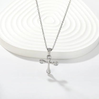 Soft Edge Zircon Cross Pendant Necklace | 20x25mm Four Stone Cross Charm | 40+5cm Adjustable Chain | Gold & Silver Tone