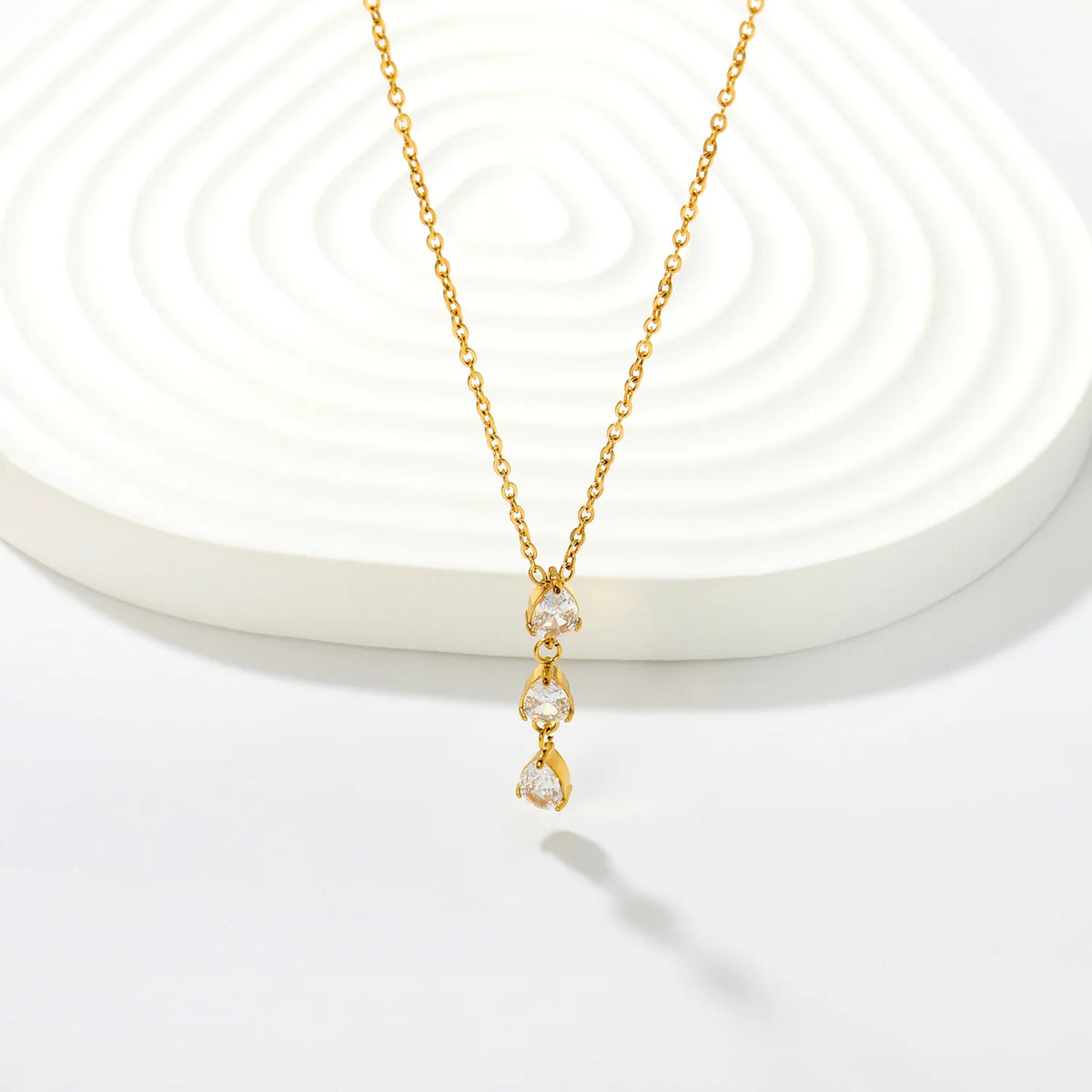 legant Triple Teardrop Zircon Y Drop Necklace | 5x7mm Pear Cut CZ | 3cm Dangle | 40+5cm Adjustable Chain