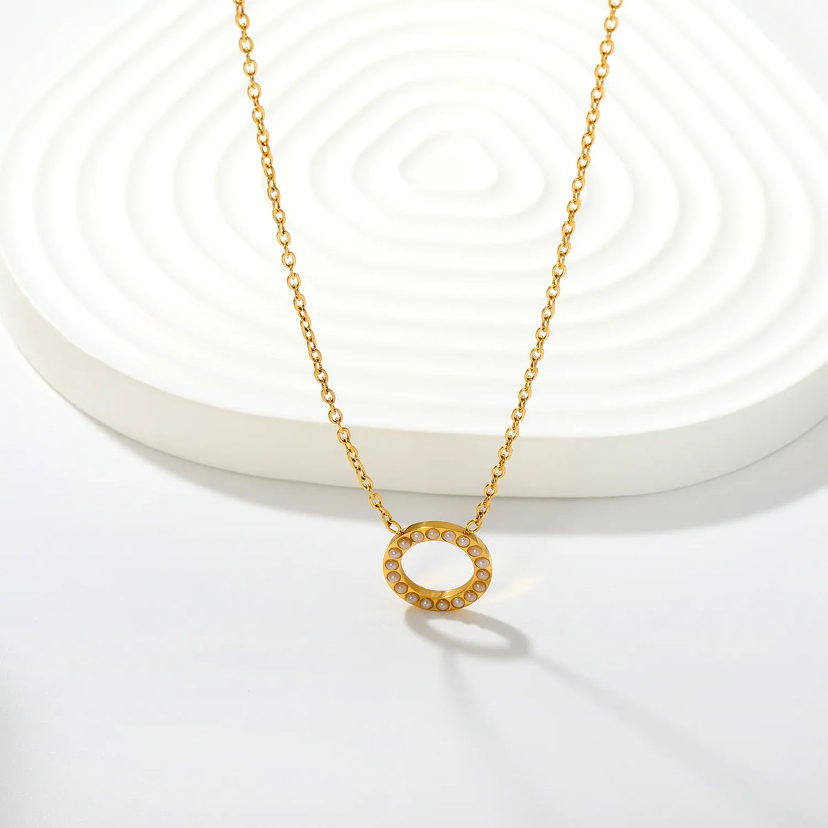 Hollow Circle Inlaid Pendant Necklace | 13mm 18K Gold Plated Ring Charm | 42+5cm Adjustable Chain