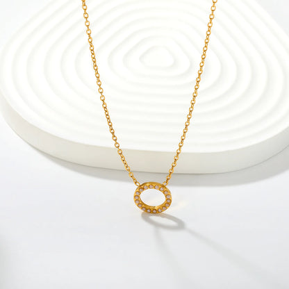 Hollow Circle Inlaid Pendant Necklace | 13mm 18K Gold Plated Ring Charm | 42+5cm Adjustable Chain