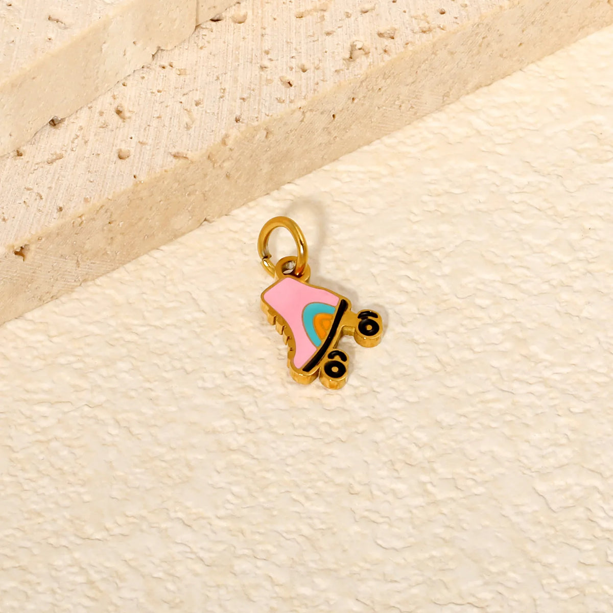 Cute Roller Skate Enamel Jewelry Pendant Accessory | 11.5x12mm 18K Gold Plated Charm | 1x6mm Jump Ring