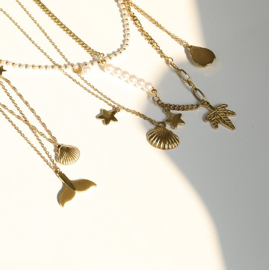 Necklace Ocean-inspired Stainless Steel Jewelry with Shell & Star Pearl Elements