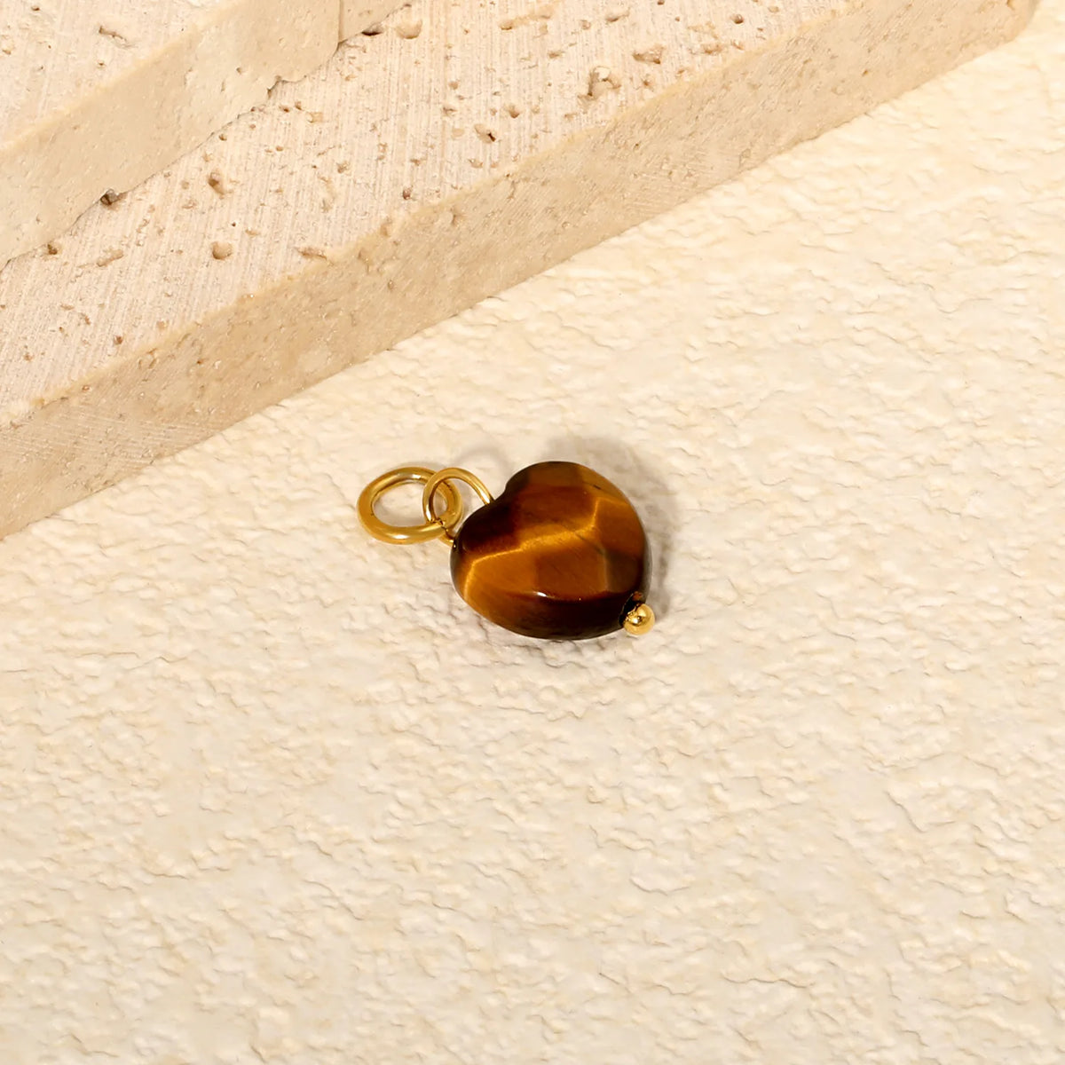 Heart Tiger Eye Stone Jewelry Pendant Accessory | 10mm Natural Tiger Eye Heart Charm | 1x6mm Jump Ring