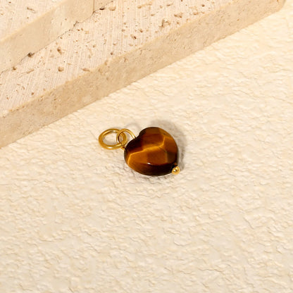 Heart Tiger Eye Stone Jewelry Pendant Accessory | 10mm Natural Tiger Eye Heart Charm | 1x6mm Jump Ring